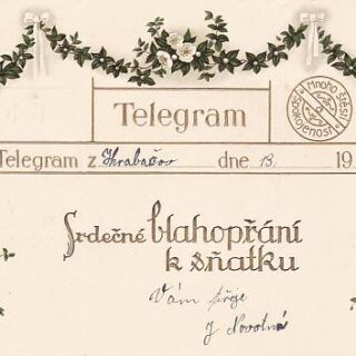 TELEGRAM - DOBOVÝ ROZKLADACÍ TELEGRAM / SRDEČNÉ BLAHOPŘÁNÍ K SŇATKU /